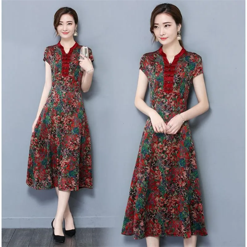Женское платье из искусственного шелка с винтажным принтом|silk dress|mulberry silk dressdress
