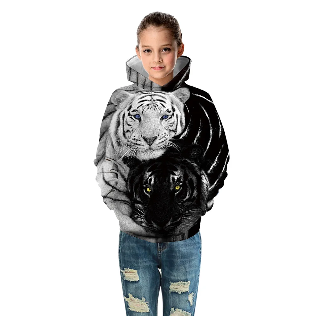 Lion Cartoon Sweatshirt Wolf head Pocket Pullover Hoodie boy sweatshirt meisje kleding 2019 Girl Boy O-neck Galaxy Fleece Print |