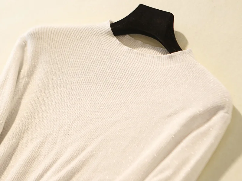 Женский Блестящий свитер с люрексом вязаный пуловер длинными рукавами в