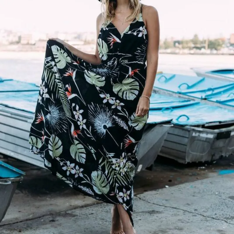 Винтаж летнее платье для женщин сарафан выдалбливают Boho Цветочный Принт Макси 2019