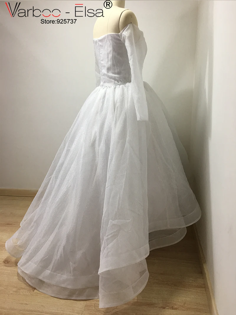 VARBOO_ELSA Long Sleeve Boat Neck Sexy Prom Dress High Low Evening White Sequined Special Occasion 2021 Custom Black | Свадьбы и