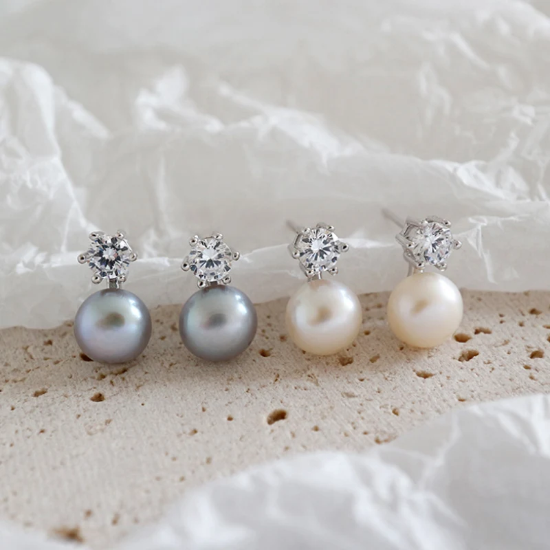 Серьги женские из серебра 925 пробы с пресноводным жемчугом|Серьги-гвоздики| |