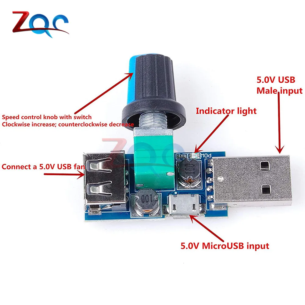 DC 5 в Micro USB вентилятор регулятор скорости ветра регулятор громкости воздуха Охлаждающий бесшумный Многофункциональный модуль переключения шума