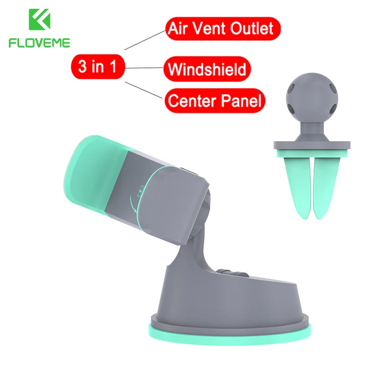 3 in 1 Grey Green Floveme Универсальный автомобильный держатель телефона на 360 градусов вращения Air Vent Автомобильный держатель для укладки мобильного телефона стенд Поддержка для Iphone держатель для телефона в машину - Цвет: 3 in 1 Grey Green