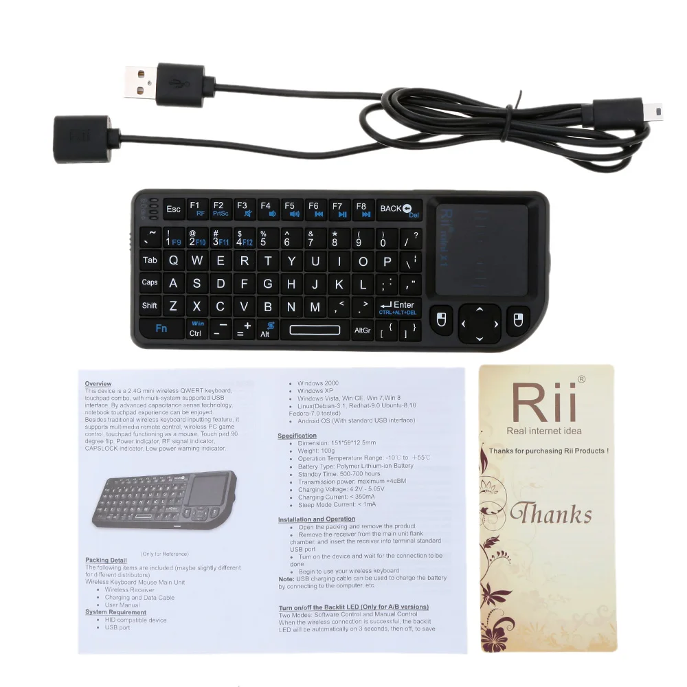 Беспроводная клавиатура 2 4G Rii®Мини X1 Ручной тачпад мышь для ПК ноутбук Смарт ТВ
