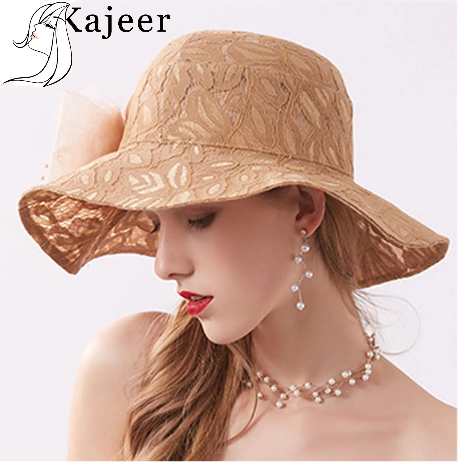 Kajeer элегантные женские цветочные солнцезащитные большой край шляпы церковные шапки женские шапки летняя Складная воздухопроницаемая Кепка для девочек