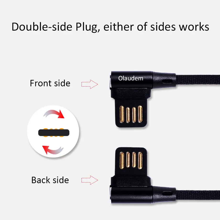Olaudem мобильный телефон кабели микро-usb кабель быстрой зарядки Нейлон Micro USB 90