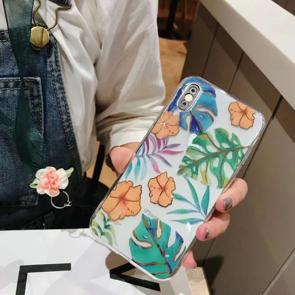 Роскошный чехол для iPhone X Xs Max XR 7 8 6 6s plus прозрачный цветной цветочный стиль Мягкая