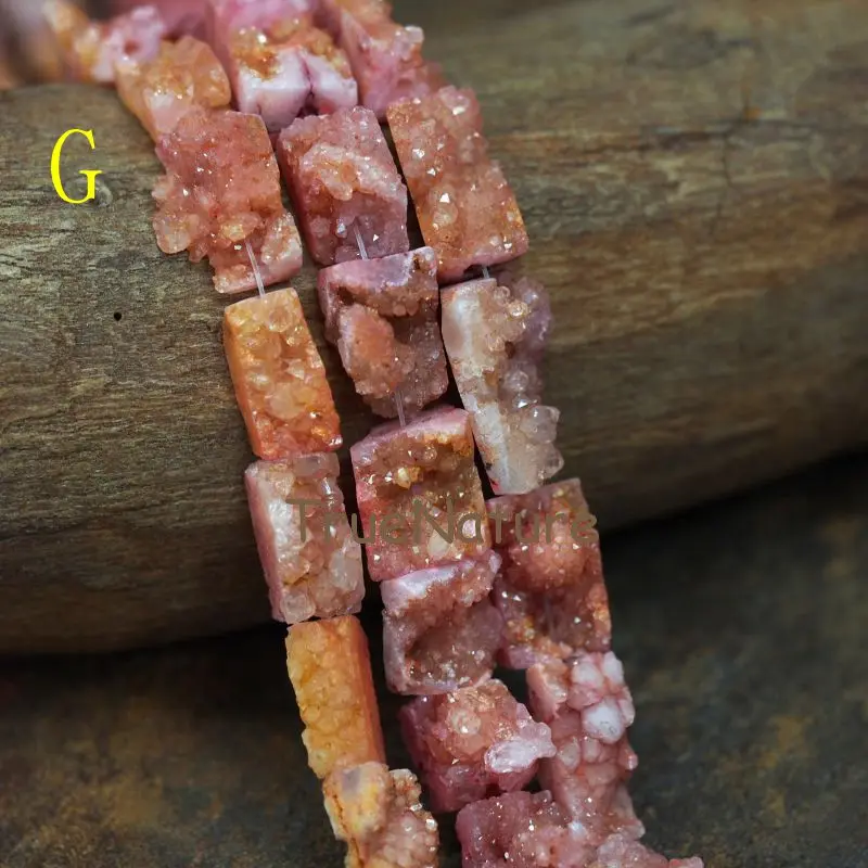 G Натуральный Титан Druzy Crystal Quartzs Strand квадратной формы сырой кристалл свободные бусины ювелирные изделия в 12*26 мм PM6640 - Цвет: G