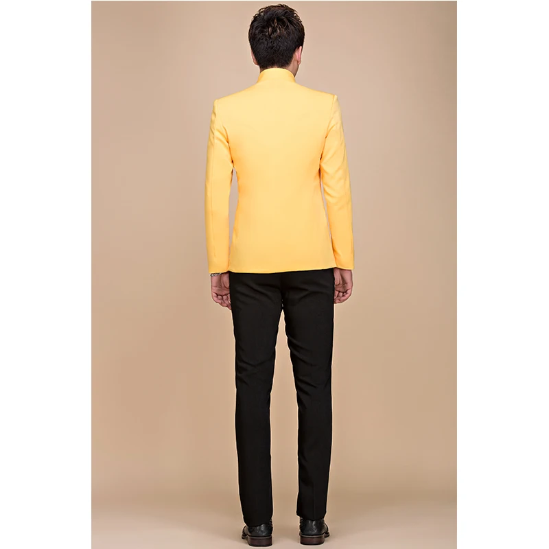 Black white yellow male suits mens chinese tunic suit set style stand collar men formal dress embroidery dragon | Мужская одежда