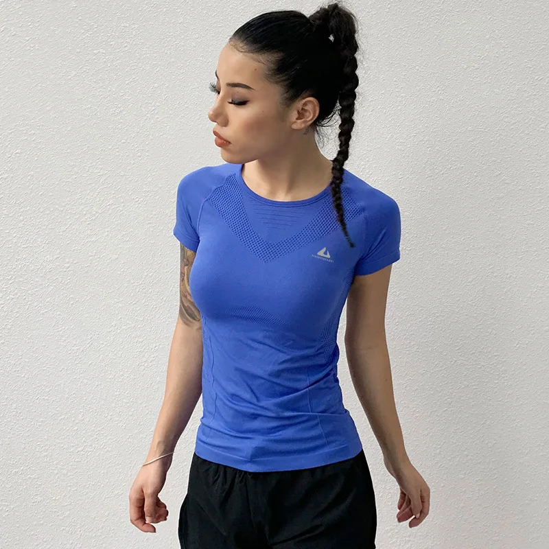 Sports Top Women Short-sleeved Stretch Fitness Clothes Yoga Shirt Female Tight-fitting Running Training Summer Slimming Solid | Спорт и