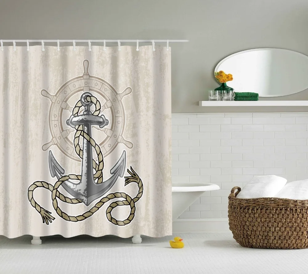 Средиземноморский навигационный якорь для ванной, занавески для душа, Frabic, водонепроницаемый полиэстер, занавески для ванной с крючками, 180x180 см