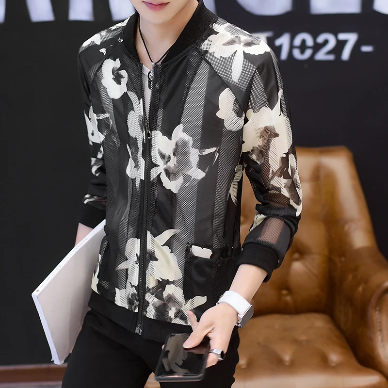 Летние новые куртки мужские модные 2019 с принтом Slim Fit дышащий Защита от солнца
