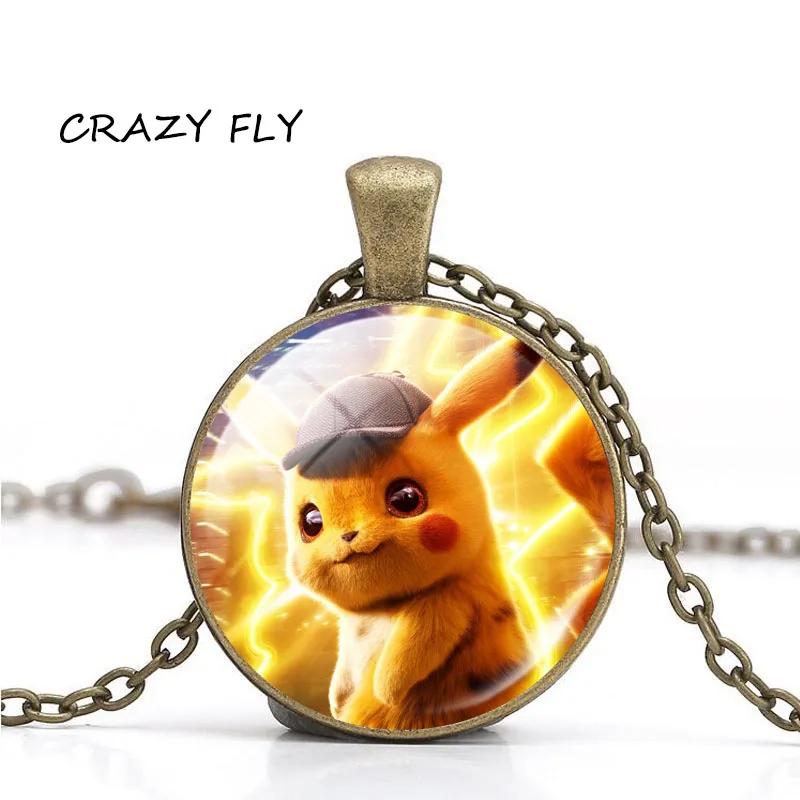 CRAZY FLY POKEMON Detective Pikachu Necklace Alloy Cabochon Glass Pendant Jewelry For Women|Ожерелья с подвеской| |