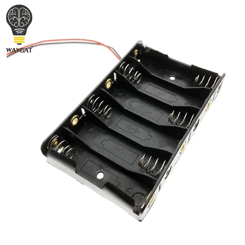 Контейнер WAVGAT для батареек АА размера 6 шт. с разъемом питания DC2.1 Arduino |