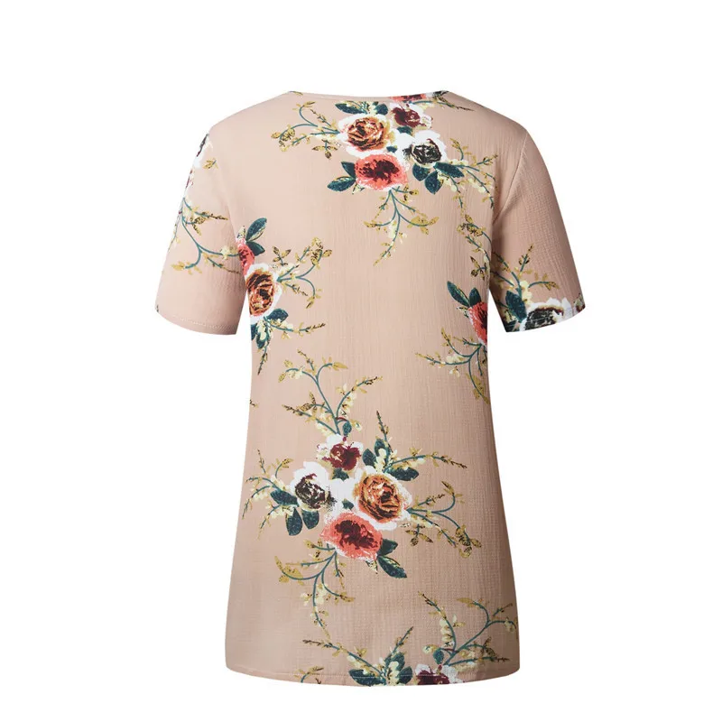 

Fashion Women Shirt Blouse Summer Tops Chiffon Casual Shirt O Neck Short Sleeve Floral Printing Female Blusas Clothing