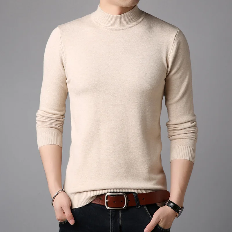 

2019 Autumn new men's sweater fashion casual Korean version of the body pure color semi-high collar jerseye men MP15