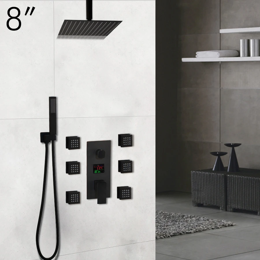 8 Inch Shower Set KEMAIDI смеситель для душа с черным температурным цифровым дисплеем, набор для душа, массажная система для тела, струи, башня, Душевая колонна, кран - Цвет: 8 Inch Shower Set