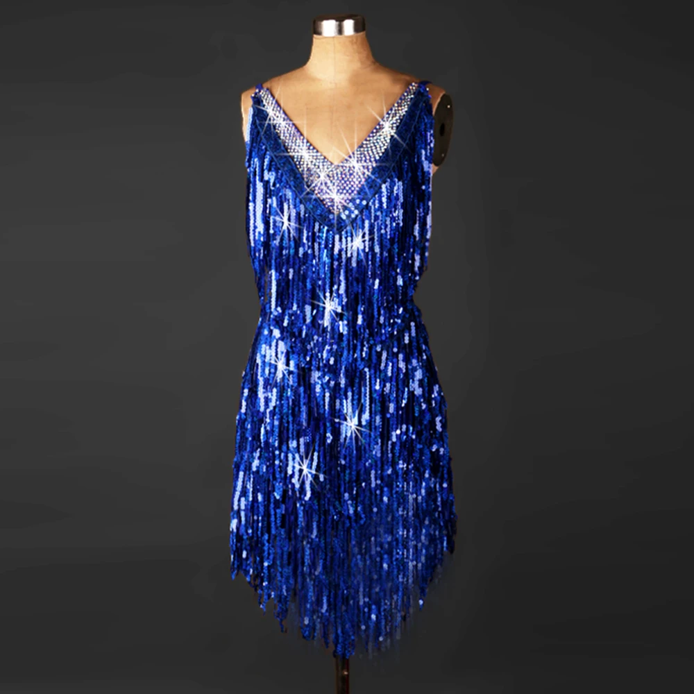 Женское платье для латинских танцев танцевальное из органзы с блестками и