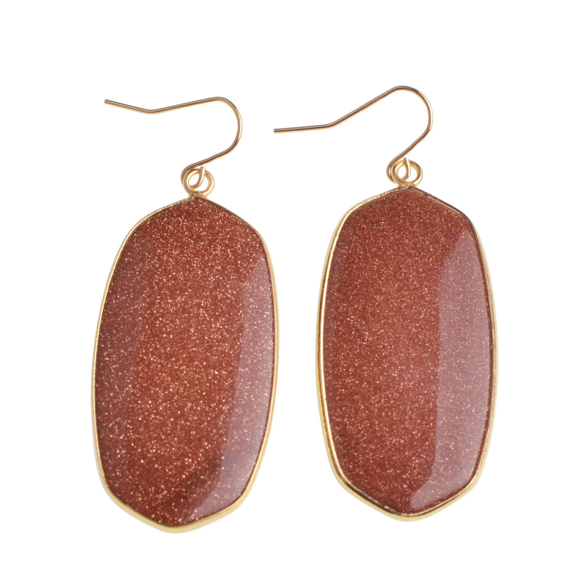 gold stone SEVENSTONE овальной формы черный натуральный камень кристалл серьги-подвески из кварца модные украшения для женщин Aros Colgantes Индия бохо - Окраска металла: gold stone