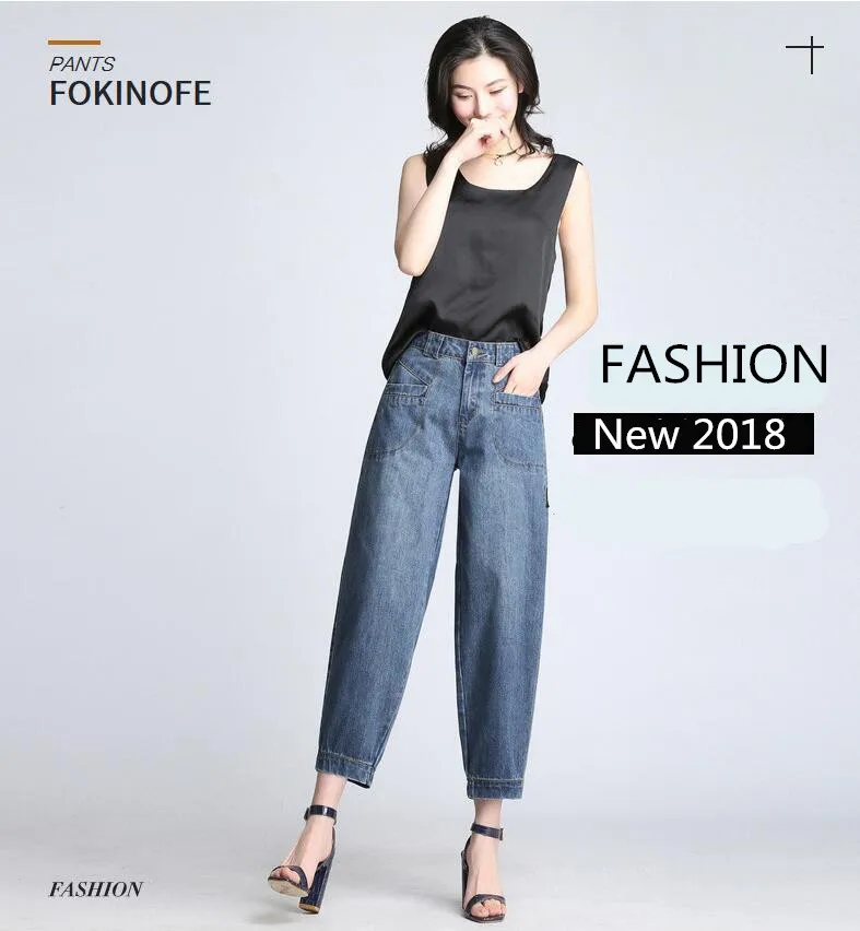 LXUNYI, XS-8XL, Женские джинсы-шаровары, плюс размер, весна, винтажные женские свободные джинсы, высокая талия, повседневные, длина до колен, штаны-фонарики
