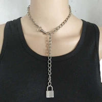 handmade punk rock men women lock pendant choker unisex cool gothic necklace padlock pendant chain collar