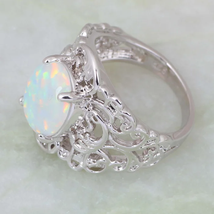 Женское Винтажное кольцо с белым огненным опалом в стиле ретро|ring size|fashion jewelry