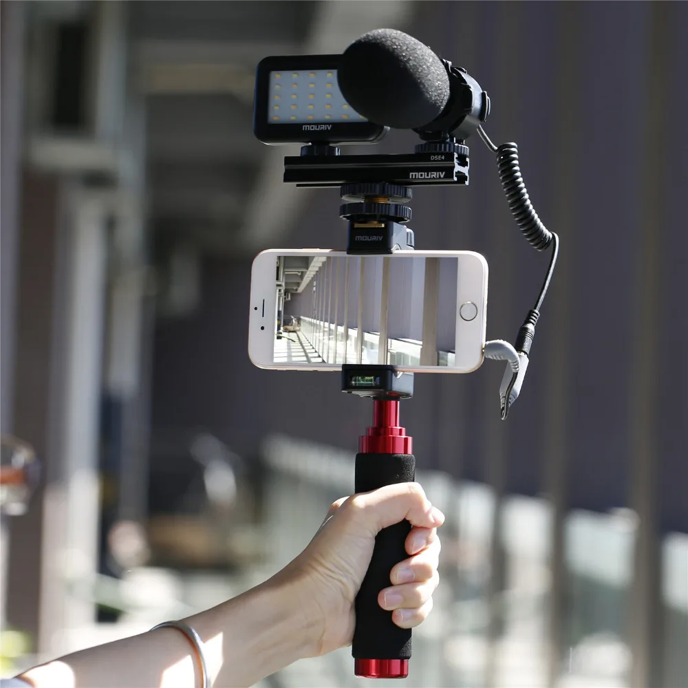 Saramonic Mouriv PV-1 Smartphone Video Kit with Grip Rig Pro Stereo Microphone LED Light &amp Wireless Remote - for iPhone |