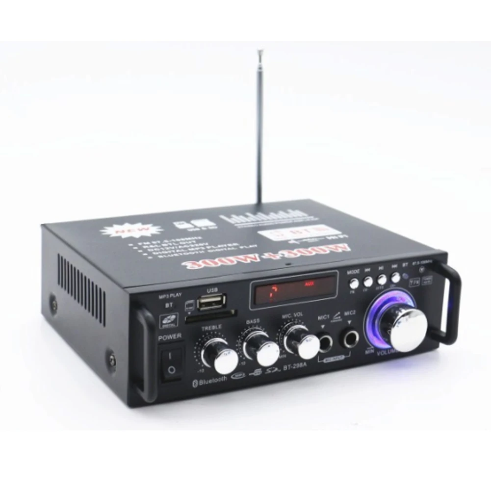 12 В/220 В BT-298A 2CH ЖК-дисплей цифровой HIFI аудио стерео усилитель мощности bluetooth FM радио Автомобильный дом 600 Вт с пультом дистанционного управления