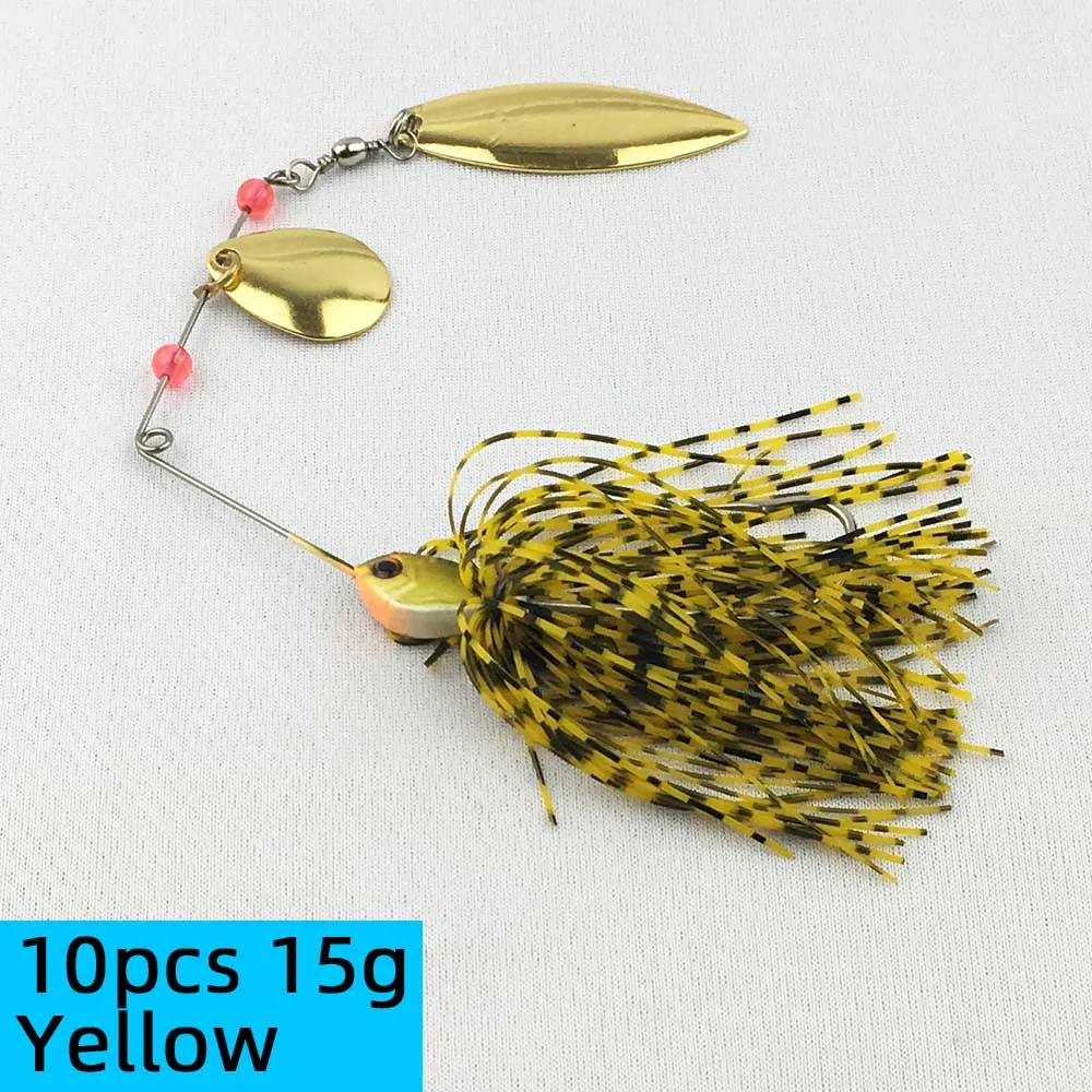 10pcs 15g Yellow 10 шт. приманка для рыбалки жесткая Базз флэш-приманки блесна ложка Поворотная басовая Щука быстрый поиск длинные литые приманки - Цвет: 10pcs 15g Yellow