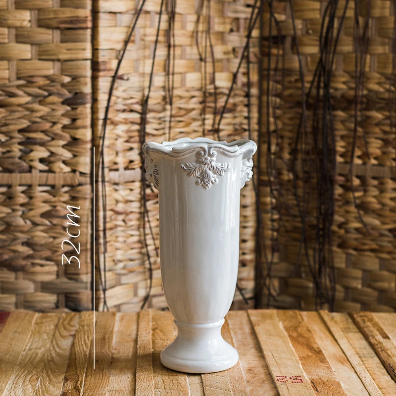 French classic retro white ceramic vase home office decoration, pedestal, flower pot crafts wedding party decoration - Цвет: style 4