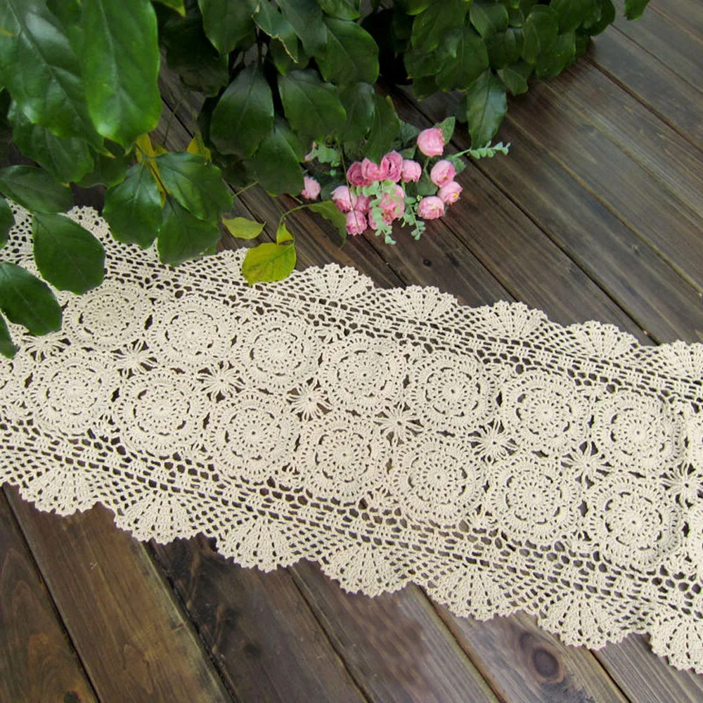 Cotton Handmade Crochet Lace Table Runner White/Beige Rectangle Coffee Decor For Wedding Party Kitchen Dresser Home | Дом и сад