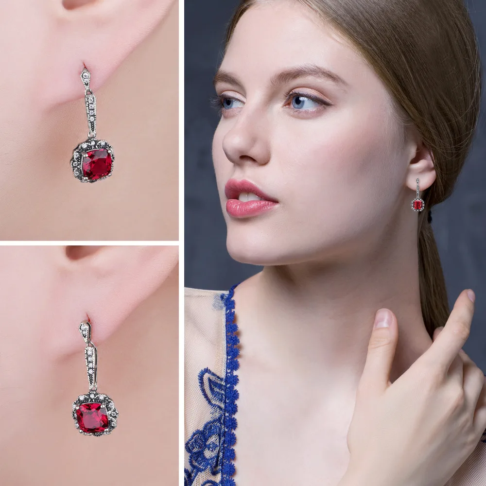 JewelryPalace Винтаж 4.5ct площади созданный рубиновые серьги 925 пробы серебро ювелирных