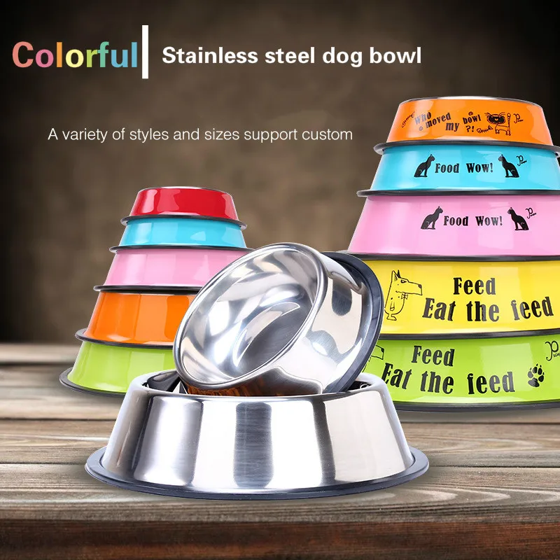 

Pet food set stainless steel dog bowl senior pet teddy golden size