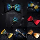 Мужской кожаный регулируемый галстук-бабочка KAMBERFT, брендовый комплект с галстуком-бабочкой и перьями, Официальный галстук-бабочка для свадебной вечеринки