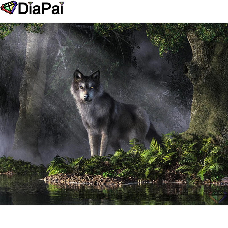

DIAPAI Art 5D Diy Diamond Painting "Animal wolf" Diamond Pictures Cross Stitch 3D Rhinestone Embroidery Decor A25377