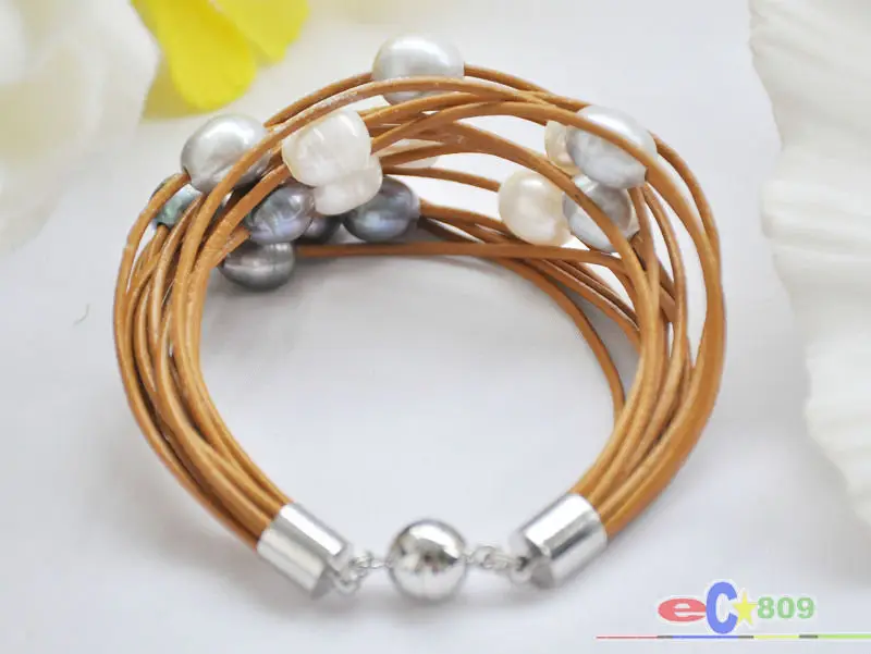 

Браслет из натуральной кожи с жемчужинами, 15 рядов, 8 дюймов, 13 мм