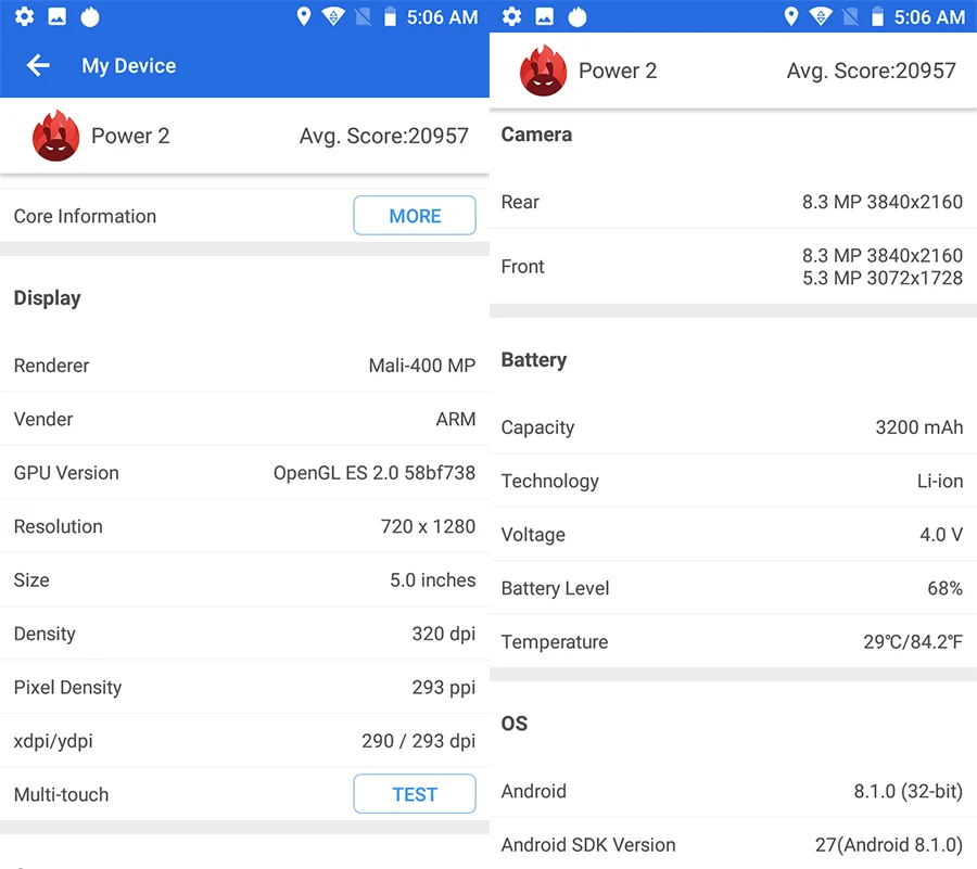 LEAGOO POWER 2, мобильный телефон, 5,0 дюймов, HD ips, 2 Гб ОЗУ, 16 Гб ПЗУ, Android 8,1, MT6580A, четыре ядра, двойная камера, задний, отпечаток пальца, 3g, смартфон