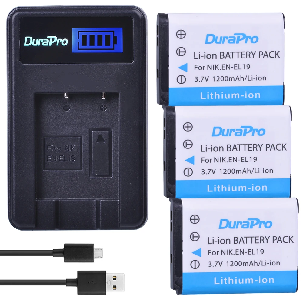 

3PC EN-EL19 EN EL19 Rechargeable Camera Battery +LCD USB Charger for Nikon S2500 S100 S2600 S3100 S3200 S3300 S4100 S4200 S4300