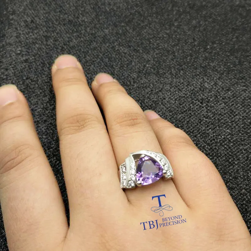 Tbj 3ct Бразилия Аметист Trl10mm на твердых драгоценных камней кольцо из стерлингового