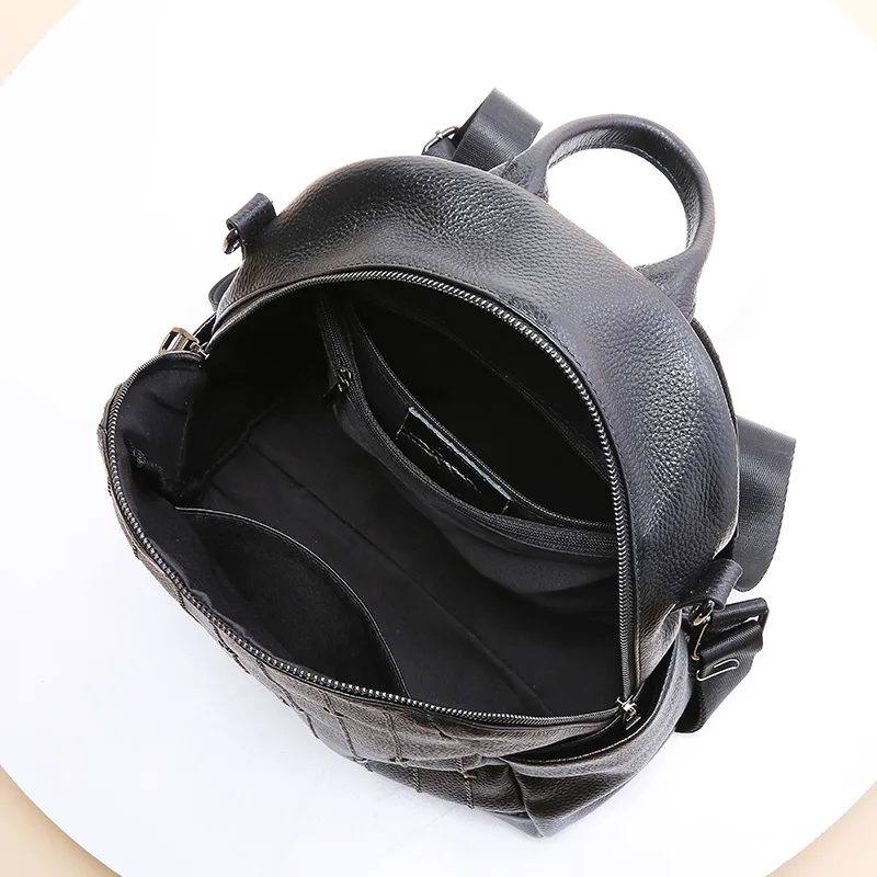 Real Cowhide Leather Backpack For Women Genuine Girls Wide Strap Backpacks Ladies Shoulder Travel Bag School | Багаж и сумки
