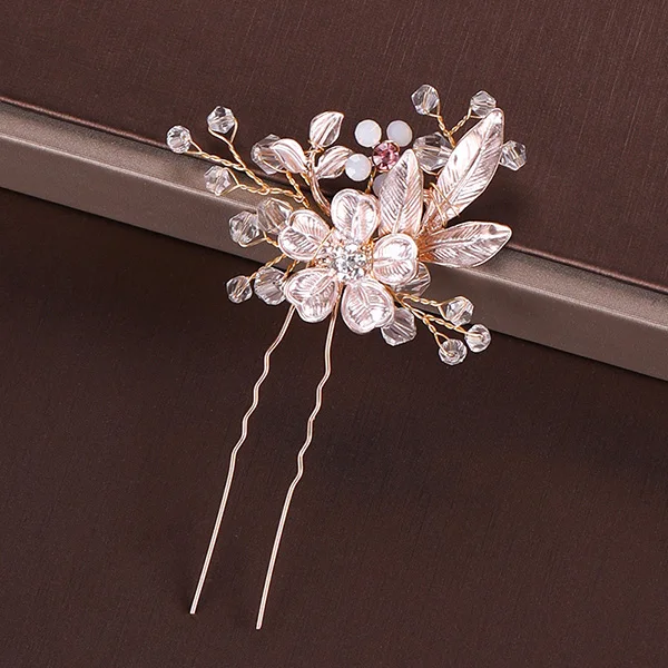 UZ082 Gold Pearl Tiara Hairpin Clip Crystal Rhinestone Hair Jewelry For Women Flower Handmade Headband Wedding Bridal Hair Accessories - Окраска металла: UZ082
