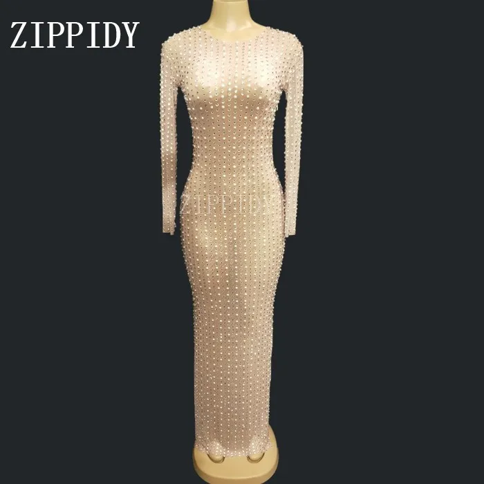 Блестящие стразы жемчуг сетка перспективное платье для вечеринки длинные платья