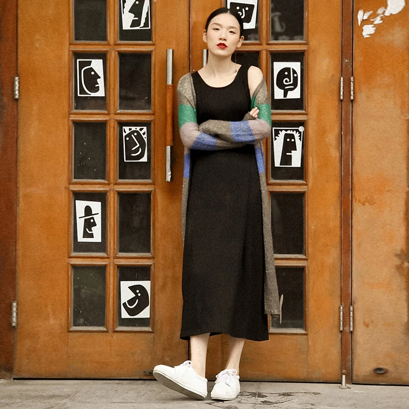 Асимметричное летнее женское платье 2017 Европейское ретро черное с коротким