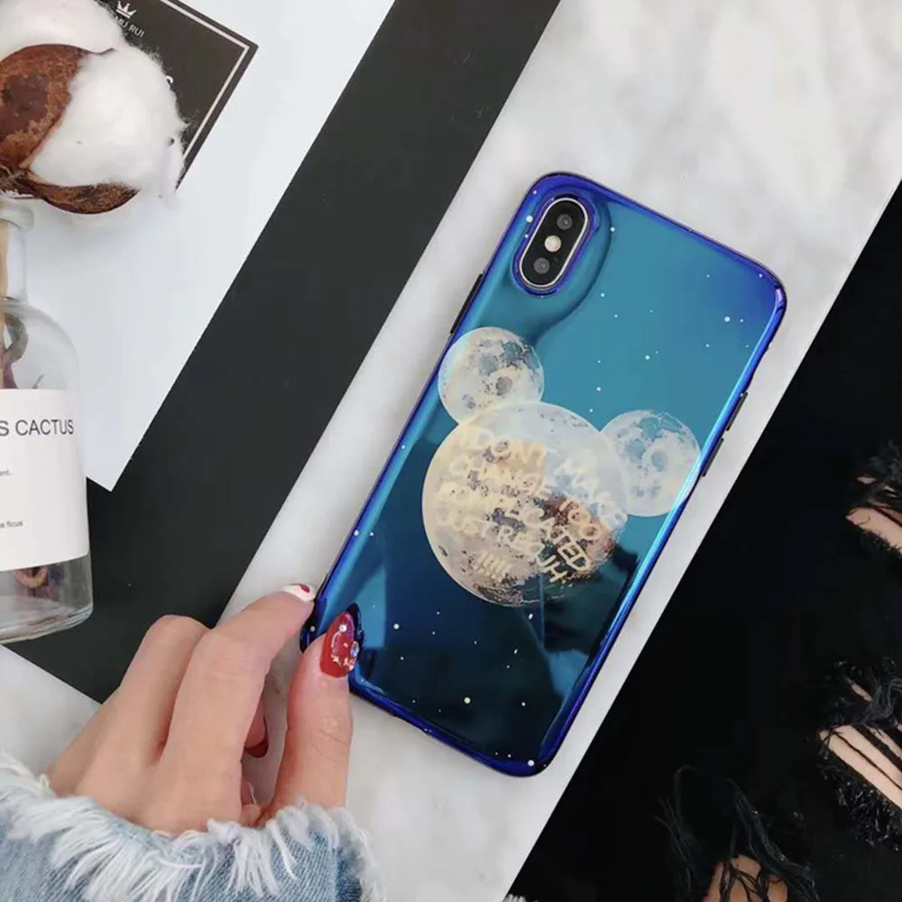 Пара влюбленных синий свет Микки чехол для iPhone 6 6s 7 8 плюс Планета Земля Star Мягкие
