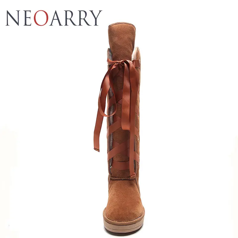 Neoarry ботинки с высоким голенищем Женские зимние из коровьей замши + теплые