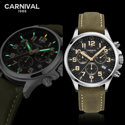Silver C8818 gree Карнавальный бренд, роскошный светильник Тритий, секундомер, мужские часы Ronda, кварцевый хронограф, Тритий, светящиеся, мужские часы, водонепроницаемые, полностью из стали - Цвет: Silver C8818 gree