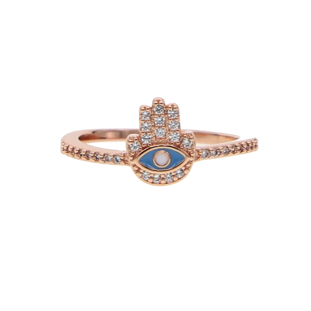 

Rose gold color tiny cute lovely hamsa hand fatima's hand charm sweet turkish jewelry finger rings engagement ring for women