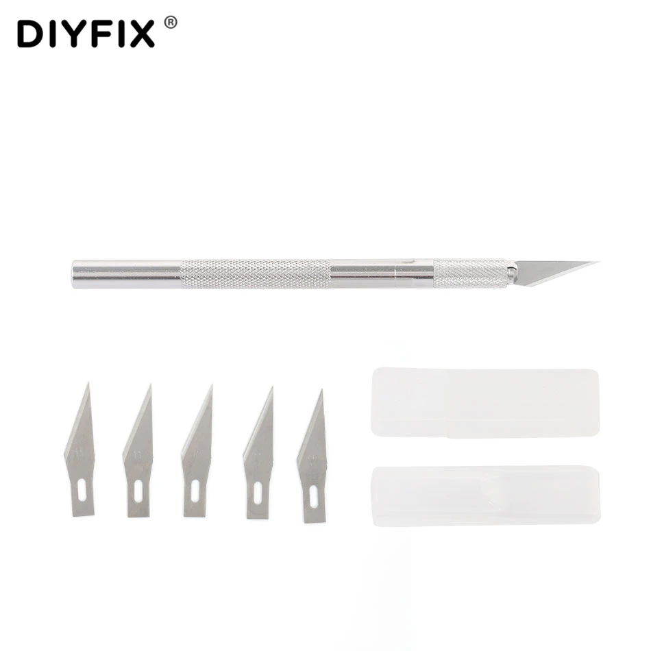 DIYFIX металлический нож для скальпеля нескользящий резак гравировальные ремесленные ножи+ 6 шт. лезвия мобильный телефон ноутбук PCB DIY ремонт ручные инструменты