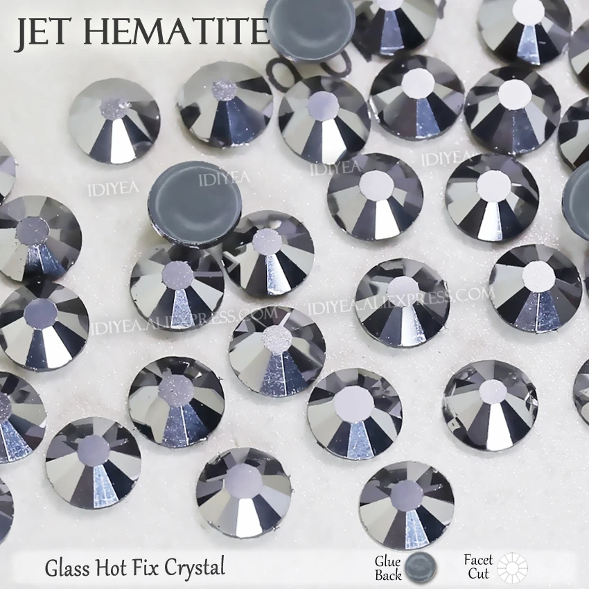 Jet Hematite Высокое качество Горячая фиксация Стразы SS6 SS10 SS16 SS20 SS30 Стразы плоская задняя часть исправление камней Кристаллы Блестки для DIY одежды платье - Цвет: Jet Hematite